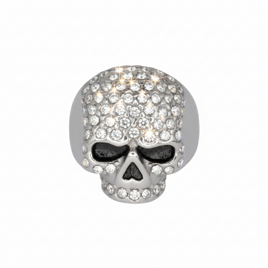 SK1075  Ladies Bling Skull Imitation Diamond Ring Stainless Steel Motorcycle Jewelry  Size 6-10