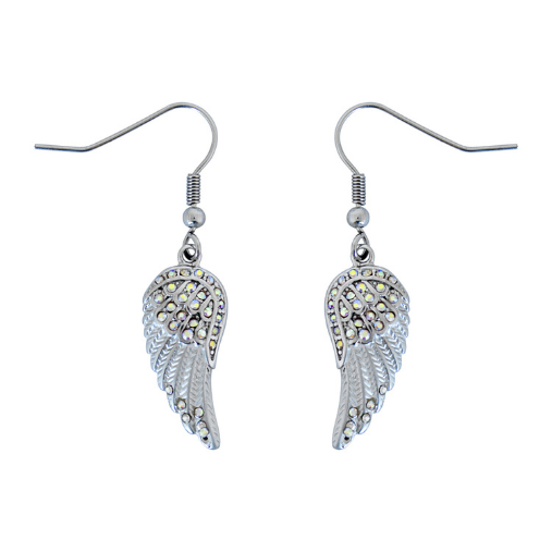 SK2536 Mini White Painted Winged French Wire Earring White Imitation Crystals