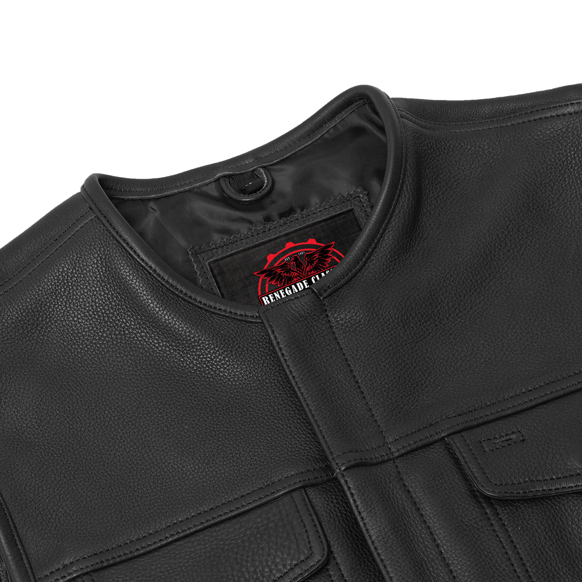 Men's Black Leather Motorcycle Vest with Upgraded Style - view 6