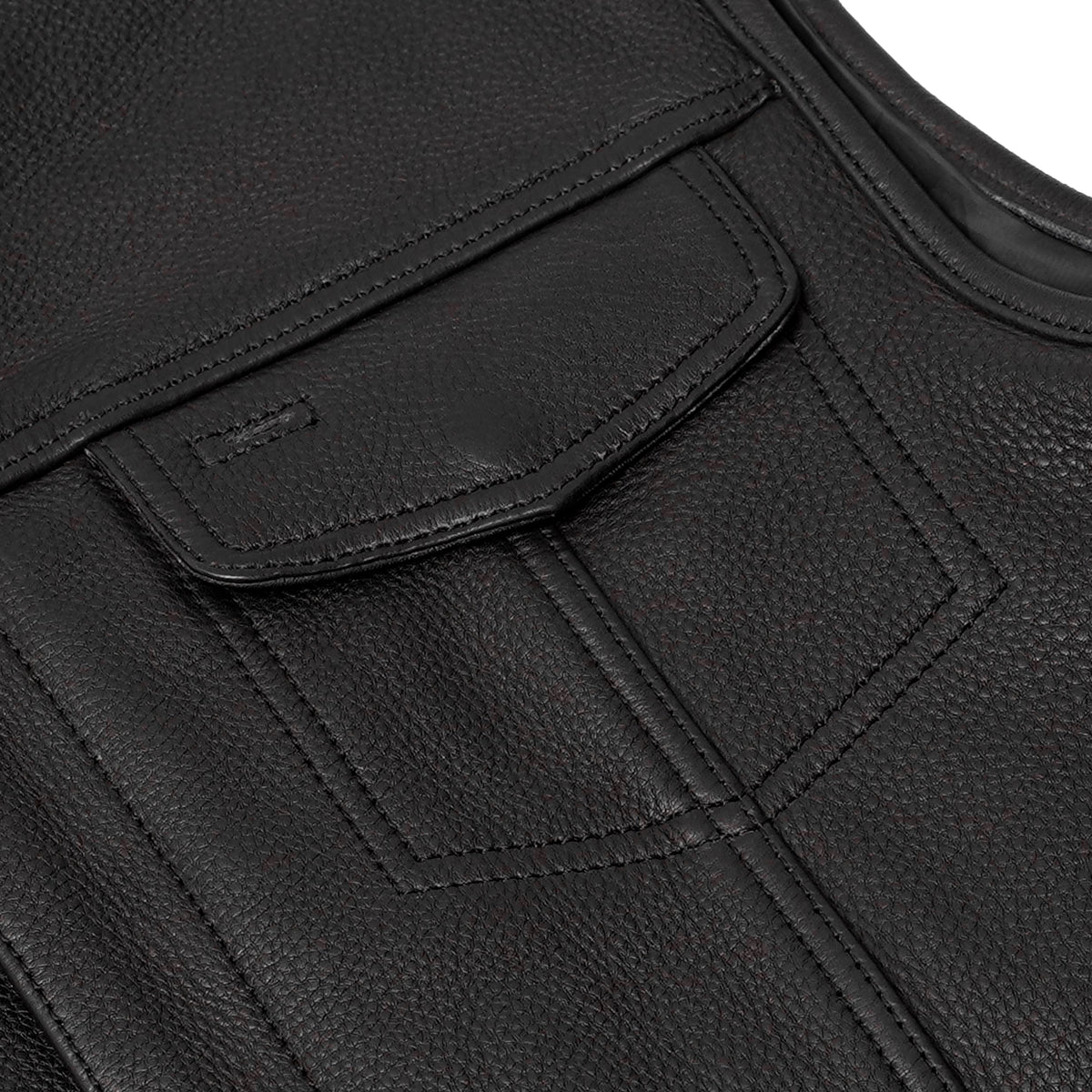 Men's Black Leather Motorcycle Vest with Upgraded Style - view 7