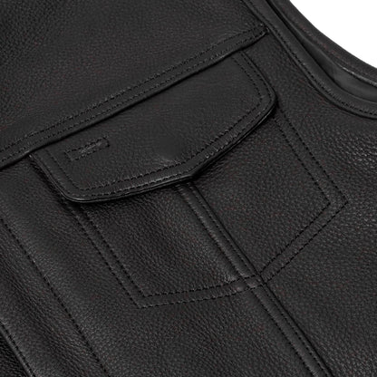 Men's Black Leather Motorcycle Vest with Upgraded Style - view 7
