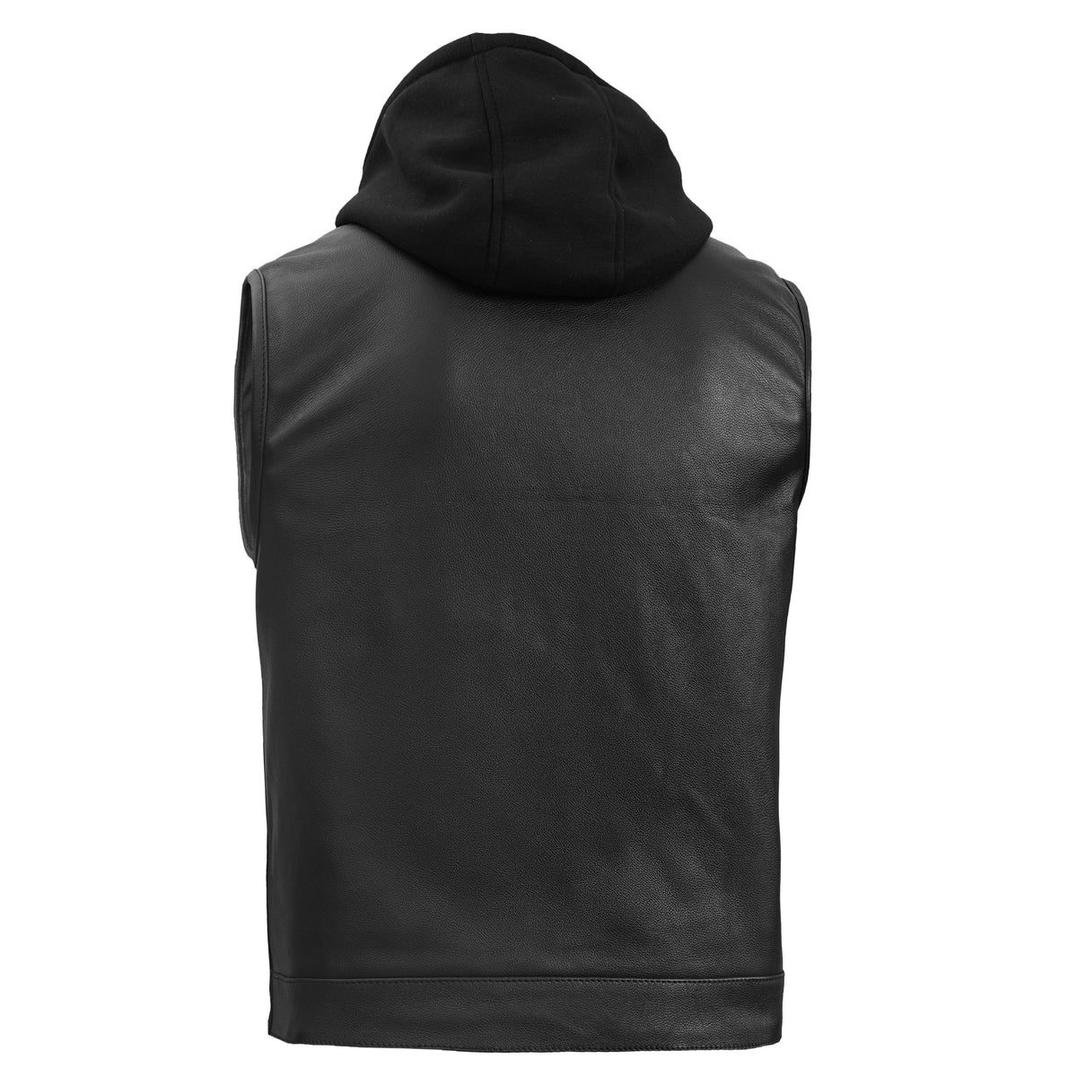 Men's Black Leather Motorcycle Vest with Removable Hood - view 2