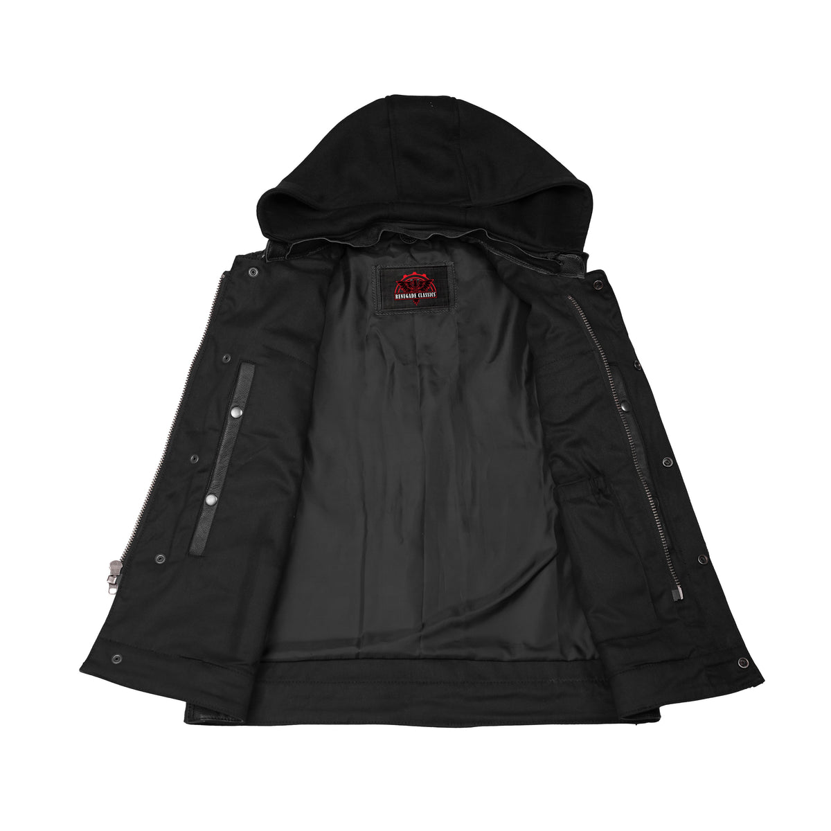 Men's Black Leather Motorcycle Vest with Removable Hood - view 5