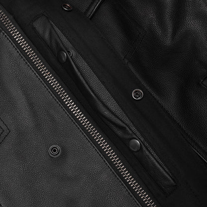 Men's Black Leather Motorcycle Vest with Removable Hood - view 8