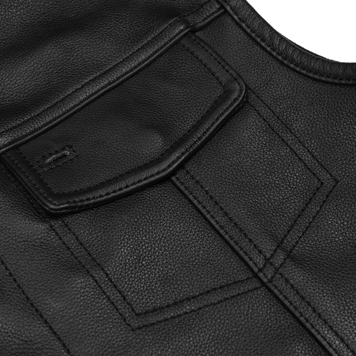 Men's Black Leather Motorcycle Vest with Removable Hood - view 9