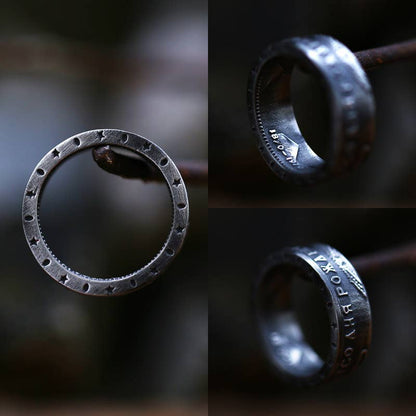 Men's Vintage Distressed Black Letter Ring: 10