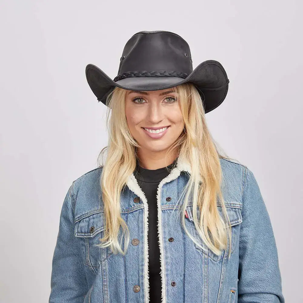 Genuine Leather Western Hat - Style Hollywood: Black / LG