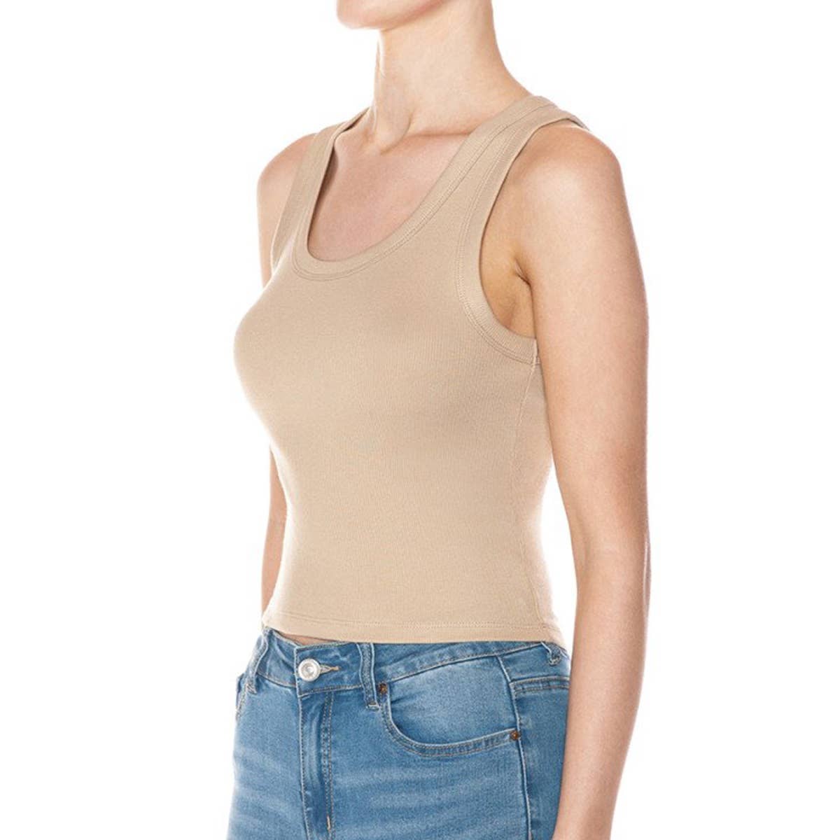 SCOOP NECK RIBBED CROPPED TANK TOP: BLACK / S-M-L(2-2-2)