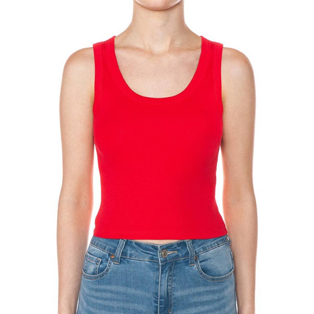 SCOOP NECK RIBBED CROPPED TANK TOP: BLACK / S-M-L(2-2-2)