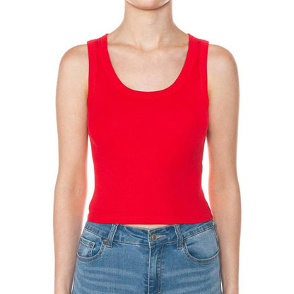 SCOOP NECK RIBBED CROPPED TANK TOP: BLACK / S-M-L(2-2-2)