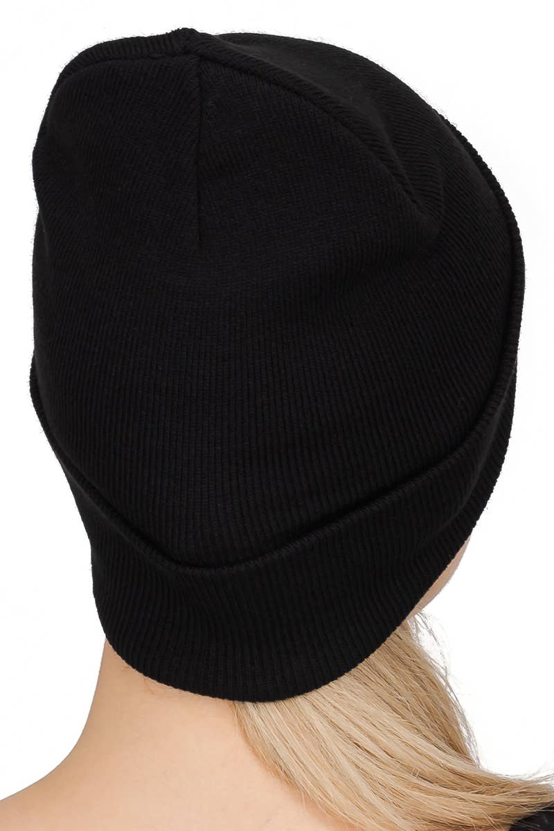 Middle Finger Up Skeleton Cuffed Classic Beanie: Black/White