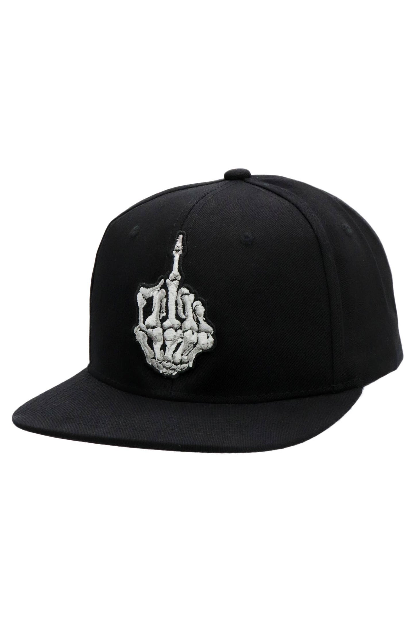 Middle Finger Up Skeleton Cotton Snapback: WHITE/BLACK / ONE SIZE