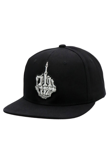 Middle Finger Up Skeleton Cotton Snapback: WHITE/BLACK / ONE SIZE