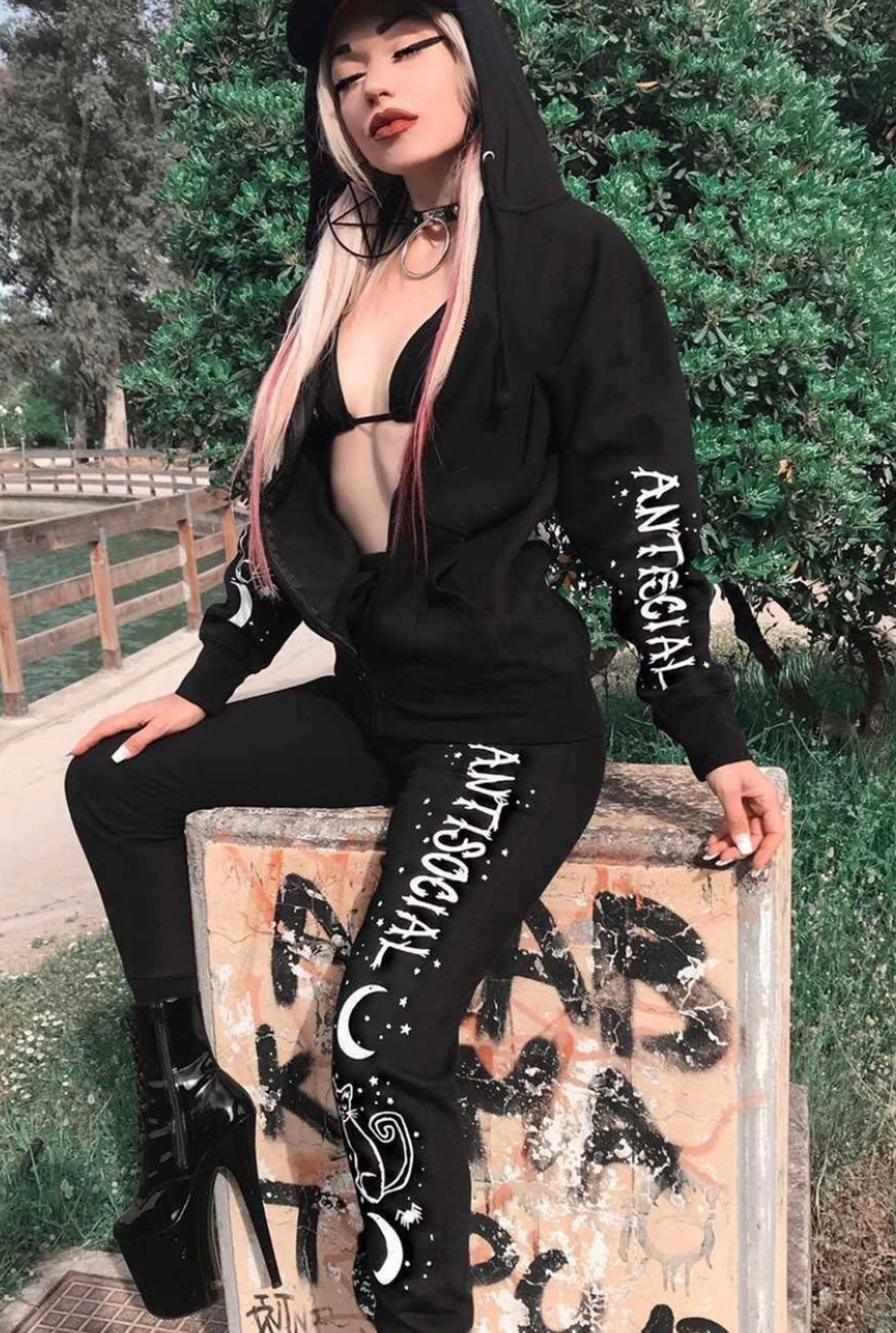Antisocial Cat Witch Moon Jogger "Boyfriend" Sweat Pants