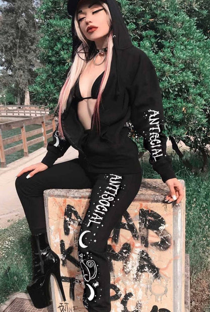 Antisocial Cat Witch Moon Jogger "Boyfriend" Sweat Pants
