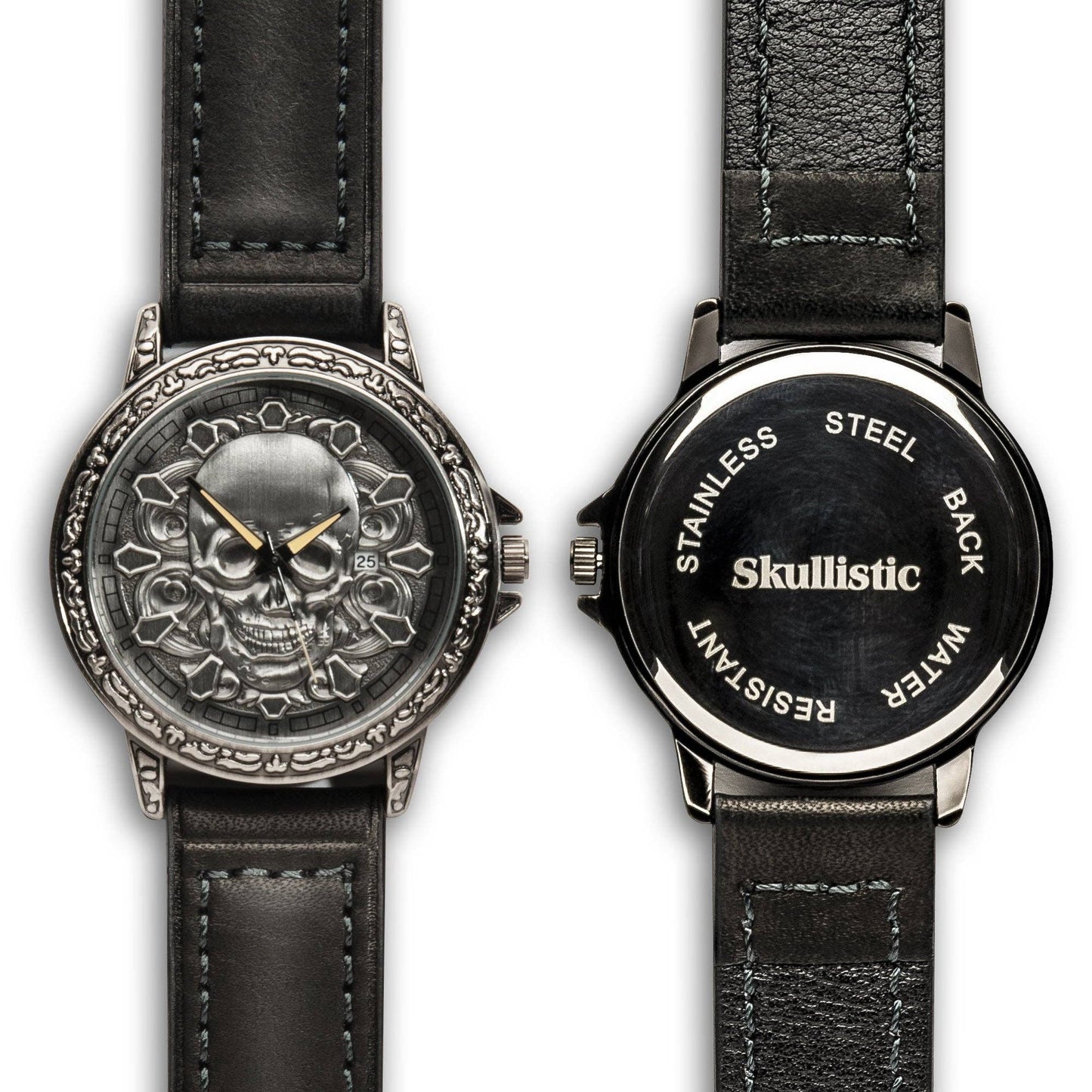 Skullistic 3D Carved Skull Unisex Watch: Metal Strap Stainless Steel