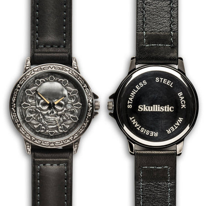 Skullistic 3D Carved Skull Unisex Watch: Metal Strap Stainless Steel
