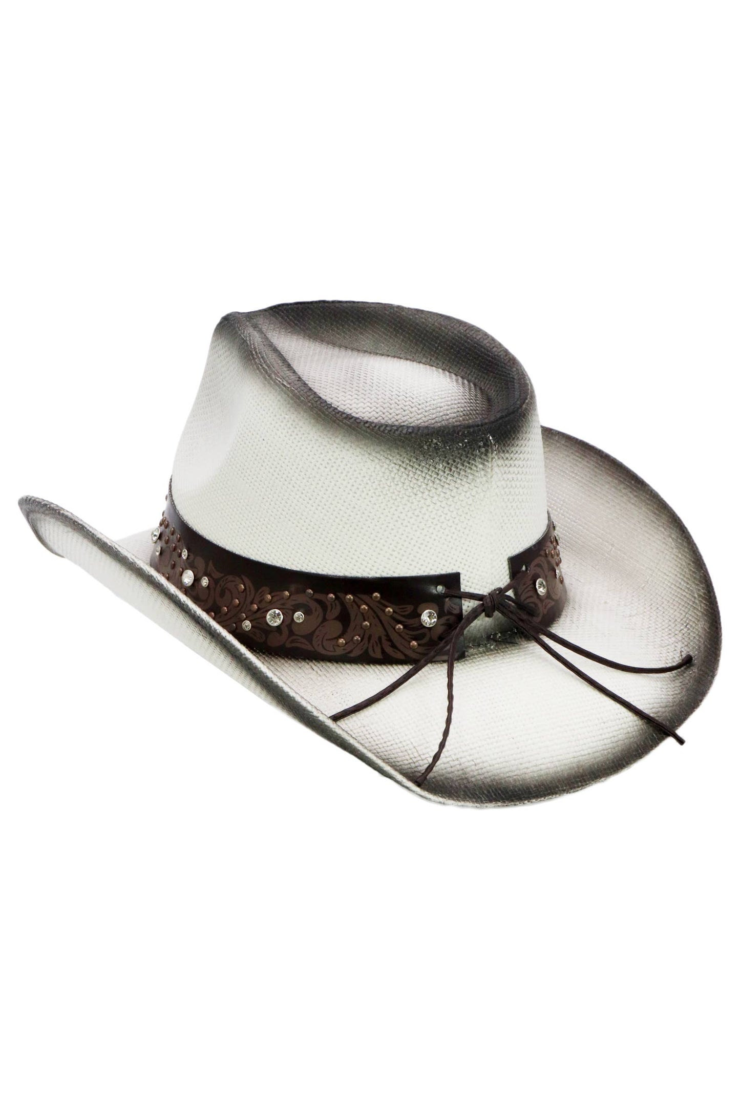 Heart Bling Rhinestone Belt Ombre Straw Cowboy Hat: Hot Pink