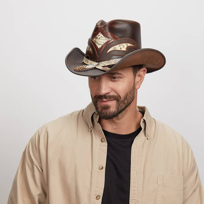 Leather Rattlesnake Cowboy Hat - Style Storm: Black / SM
