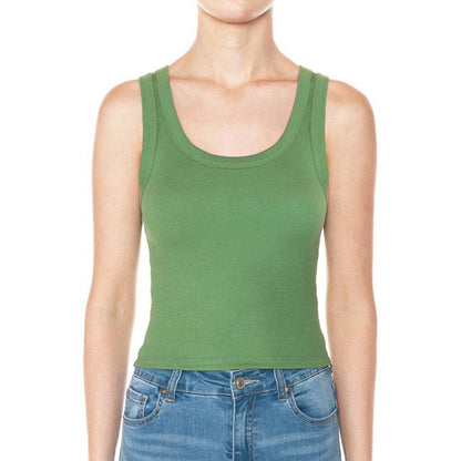 SCOOP NECK RIBBED CROPPED TANK TOP: BLACK / S-M-L(2-2-2)