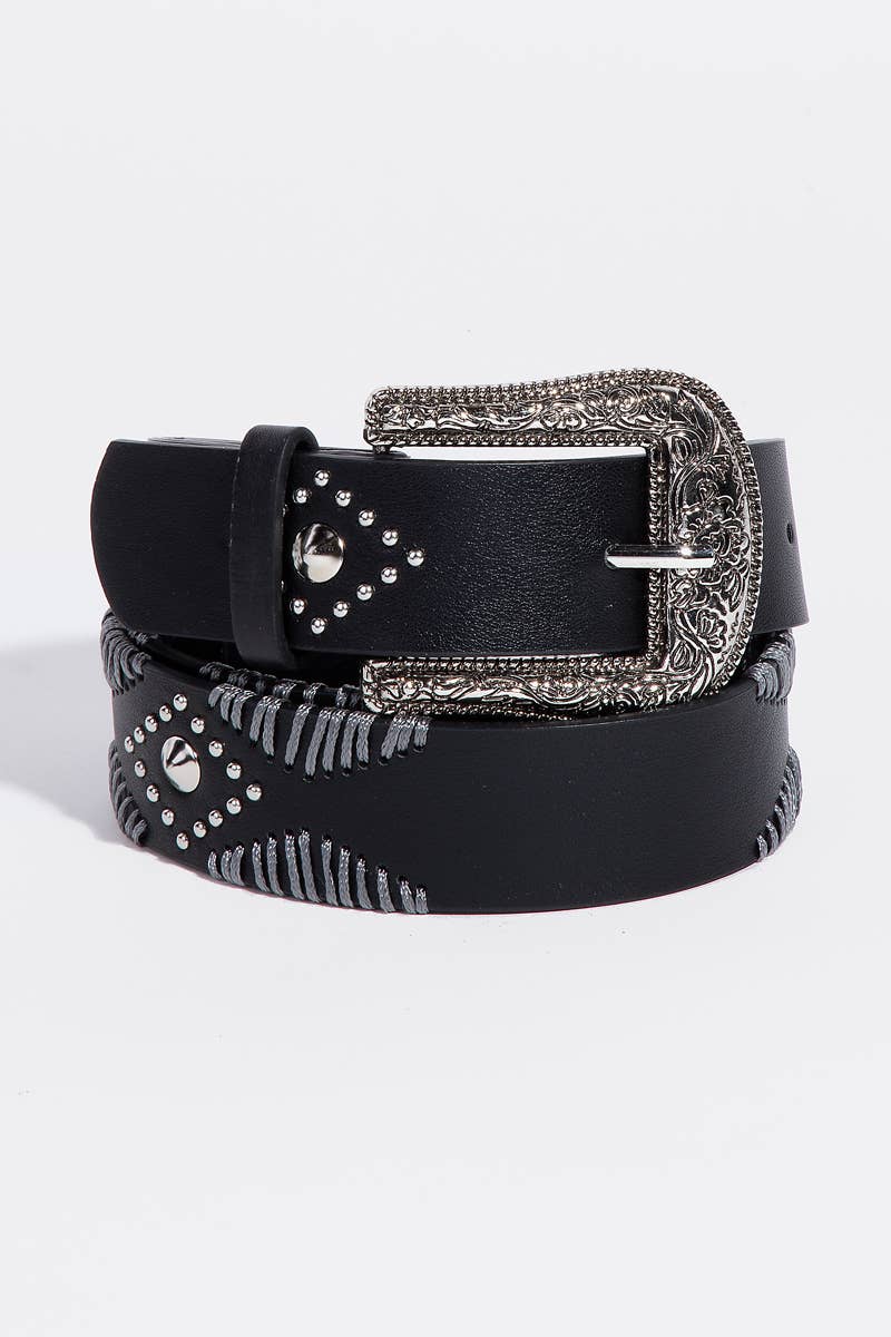 Western Floral Etched Buckle Belt: SBK