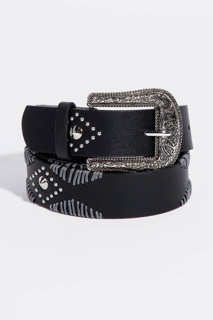 Western Floral Etched Buckle Belt: SBK