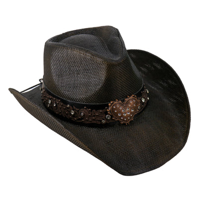 Straw Western Cowboy hat with heart band
