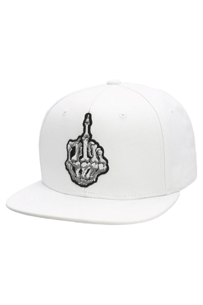 Middle Finger Up Skeleton Cotton Snapback: WHITE/RED / ONE SIZE