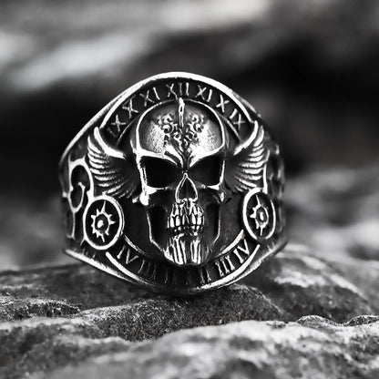Retro Stainless Steel Motorcycle Style Skull Ring: 12