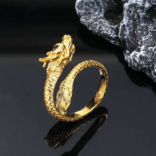 Vintage High-Grade Dragon Titanium Steel Ring: Yellow Gold / 11
