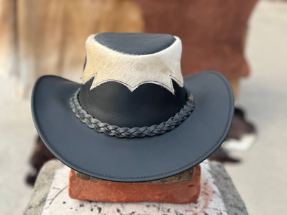 Tri Brown & Black  Leather Cowboy Hat Western style Unisex: Black / Large