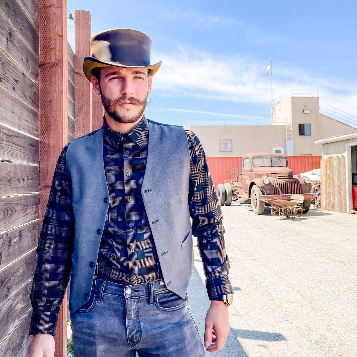 Genuine Leather Top Hat - Style Marlow Unbanded: Burnt Honey / XL