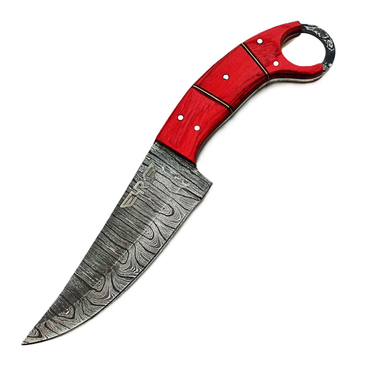 The Cardinal  - Ring Handle Utility Knife - Damascus Steel