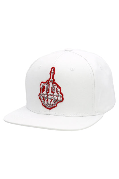 Middle Finger Up Skeleton Cotton Snapback: WHITE/RED / ONE SIZE