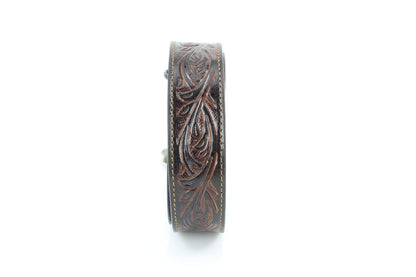 Floral Tooled Western Belt with Engraved Buckle ABB 031 BRWN