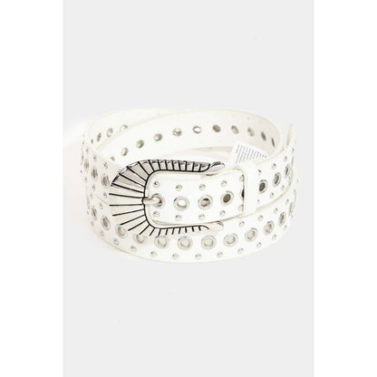 Metallic Stud And Grommet Faux Leather Belt: WH