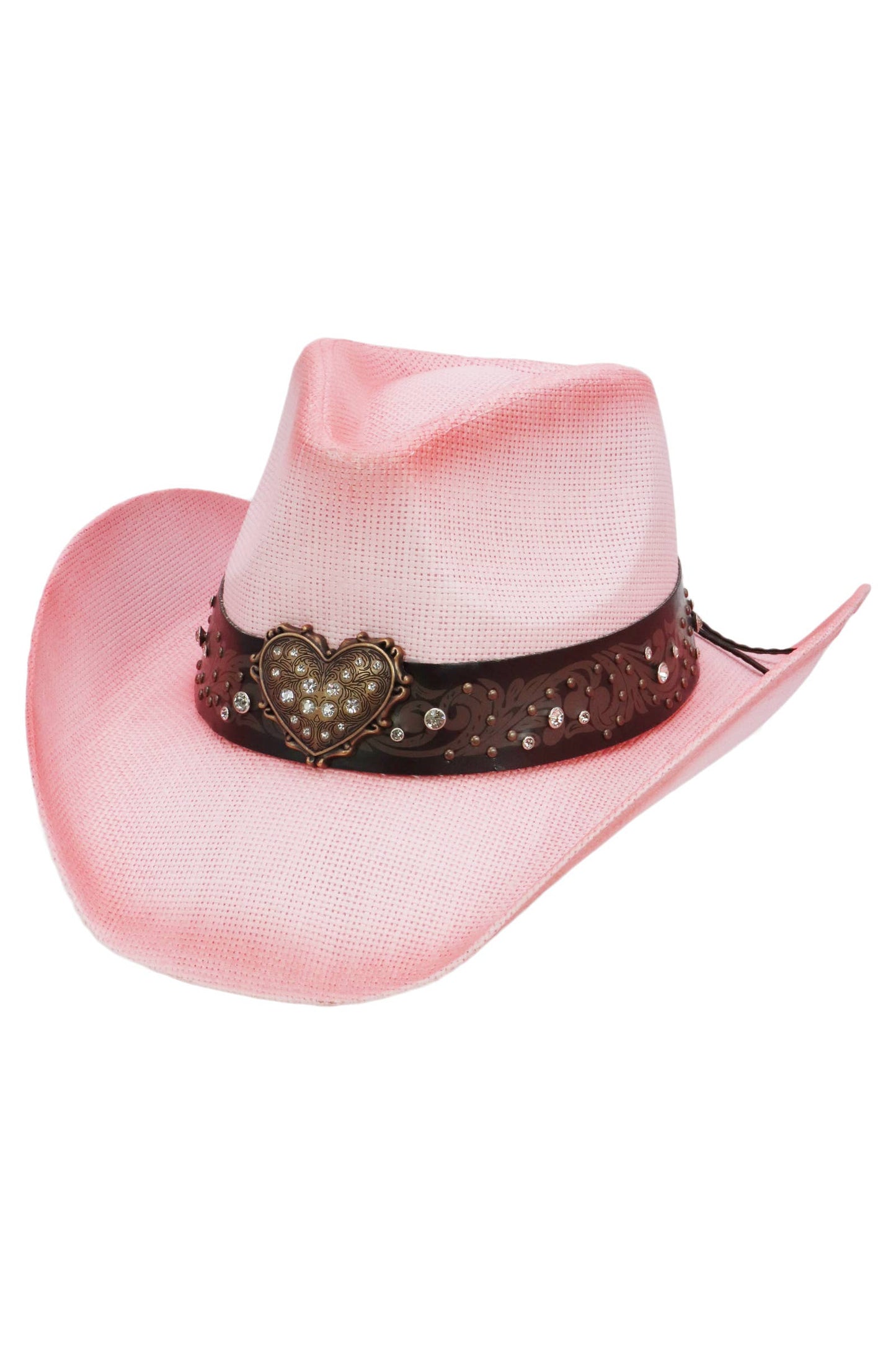 Heart Bling Rhinestone Belt Ombre Straw Cowboy Hat: Hot Pink