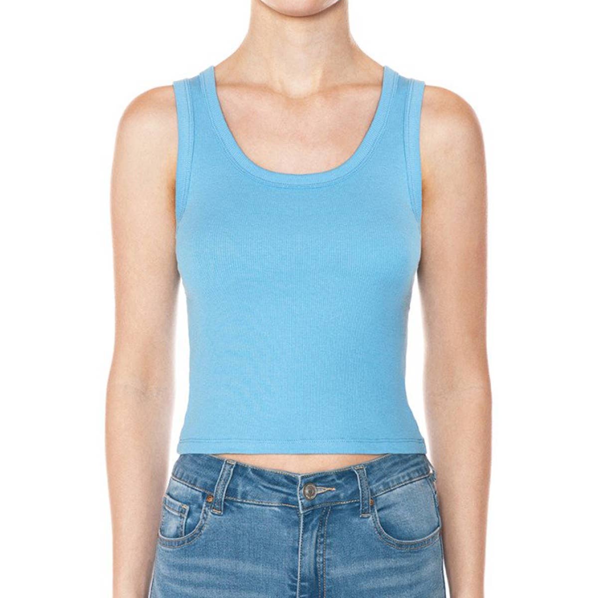 SCOOP NECK RIBBED CROPPED TANK TOP: BLACK / S-M-L(2-2-2)