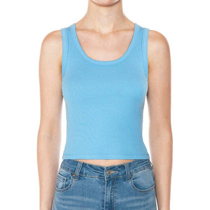SCOOP NECK RIBBED CROPPED TANK TOP: BLACK / S-M-L(2-2-2)