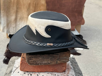 Tri Brown & Black  Leather Cowboy Hat Western style Unisex: Black / Small