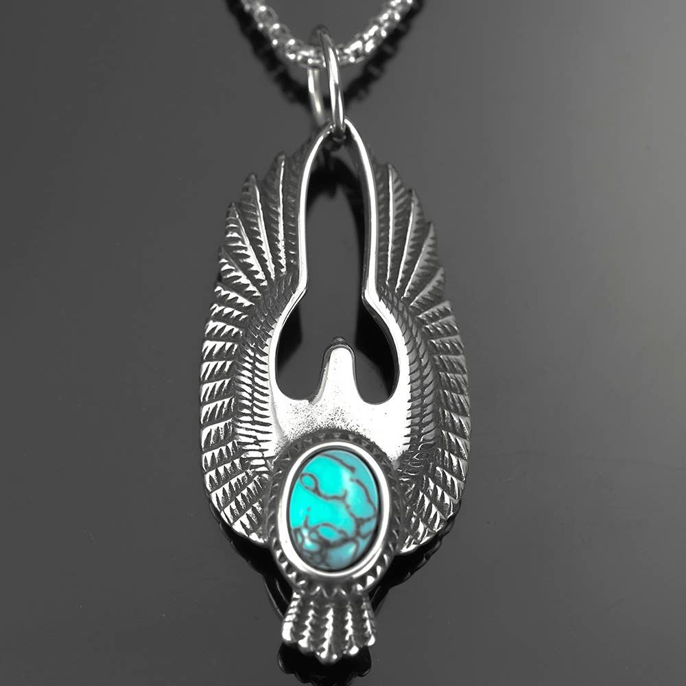 Vintage Men's Imitation Blue Turquoise Eagle Necklace