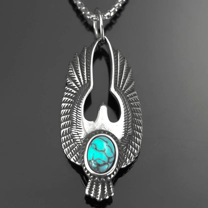 Vintage Men's Imitation Blue Turquoise Eagle Necklace