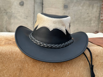 Tri Brown & Black  Leather Cowboy Hat Western style Unisex: Black / Small