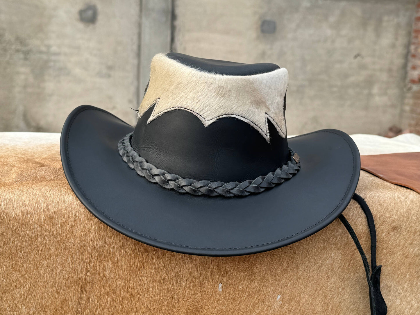 Tri Brown & Black  Leather Cowboy Hat Western style Unisex: Black / Large