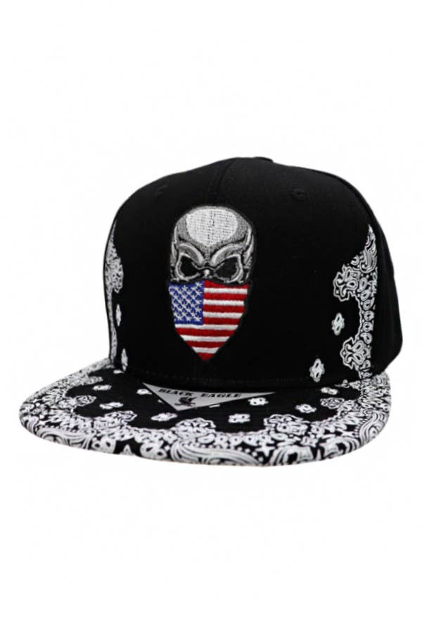 American Flag Skull Snapback: White