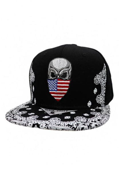 American Flag Skull Snapback: White