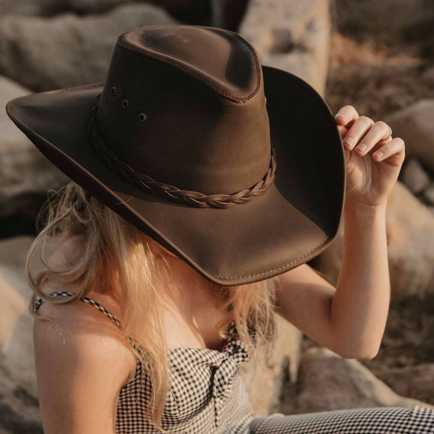 Genuine Leather Western Hat - Style Hollywood: Black / LG