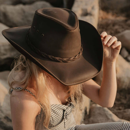 Genuine Leather Western Hat - Style Hollywood: Black / LG