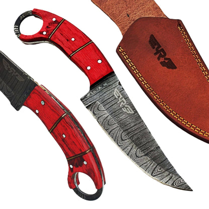 The Cardinal  - Ring Handle Utility Knife - Damascus Steel