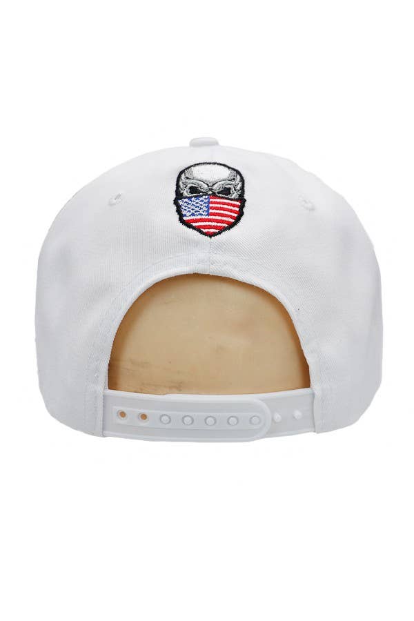 American Flag Skull Snapback: White